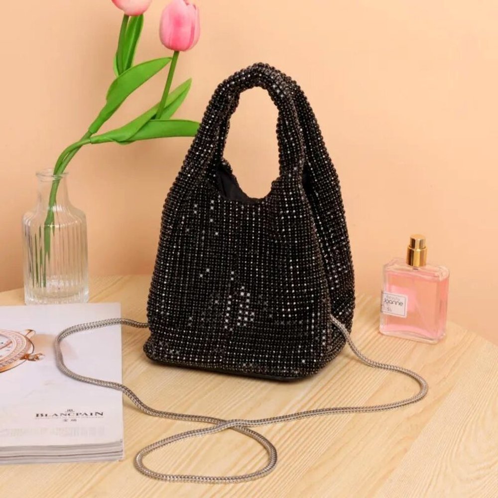 NWT Sparkling Bling SwarovskI Crystal Rhinestone Bucket Bag Shoulder Pur… - Picture 3 of 17